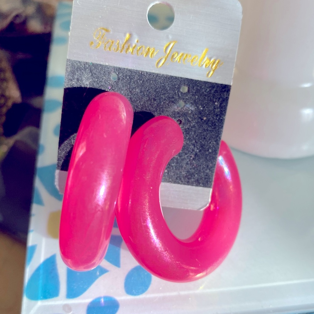 NWT Hot Pink Acrylic Hoop Earrings